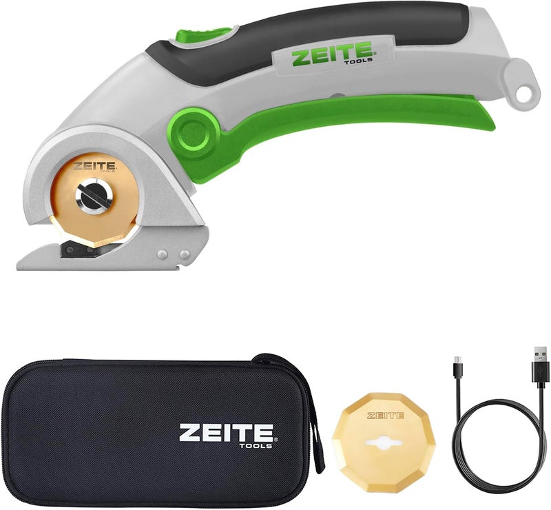 zeite 4V Cordless Scissors,Electric Cardboard Box Cutter with Titanium Coated HSS Blades,Ideal for Cardboard Leather Carpet Fabric Cutting and recycling,Storage Case - Image 1